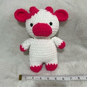 Handmade Plush Cow Stuffed Toy - White & Bright Pink